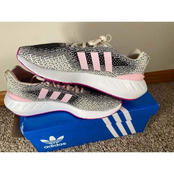 Adidas Swift Run 22 Women Shoes Black White Pink Knit Comfort Athletic Sneaker - Picture 5 of 13